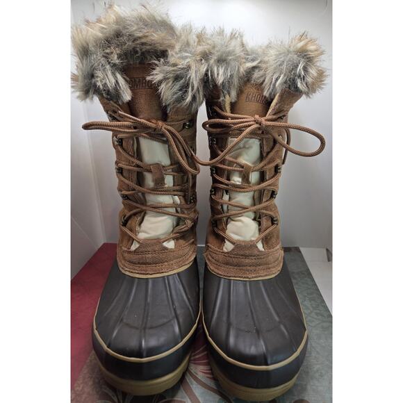 KHOMBU Nordic 2 Snow Boots Womens Size 10 Brown Suede Rubber Winter Faux Fur - Picture 2 of 13